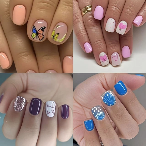 Unghie Finte Stile Francese Plastica ABS Manicure Artificiale Con Design Cuore Fiore Per Donne Arte Delle Unghie DIY