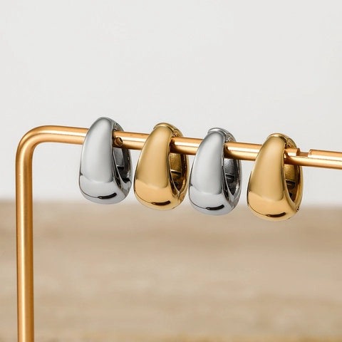 Pendientes De Aro Minimalistas De Acero Inoxidable Pulido Liso Diseño Geométrico Grueso Huggie Para Mujer