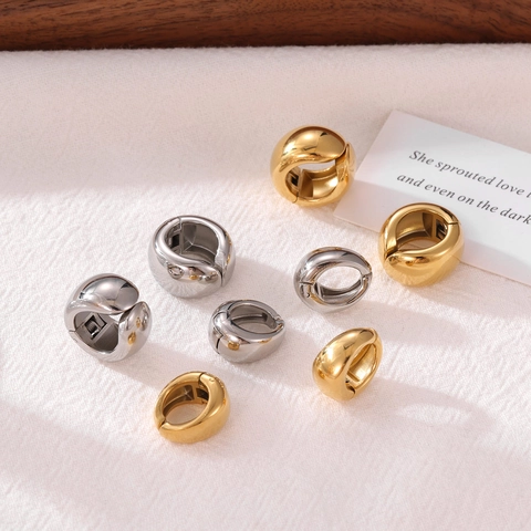 Orecchini a Cerchio Spessi in Acciaio Inossidabile Minimalisti per Donna a Forma di C Geometrici Lucidati Placcati Oro Argento Gioielli di Moda