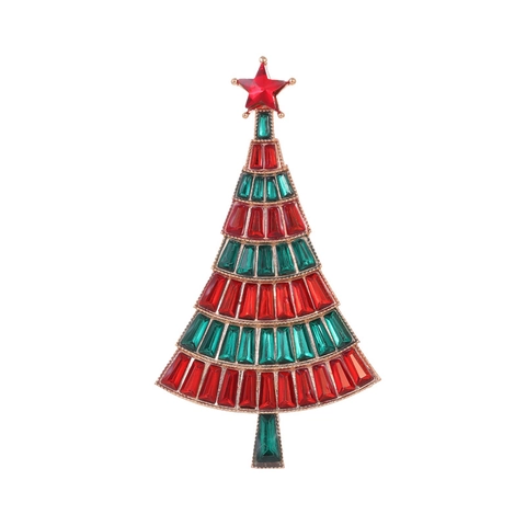 Mode Zinklegering Strass Kerstboom Broche Elegante Vergulde Dennenboom Reversspeld Voor Dames Heren Kerstmis Sieraden Cadeau