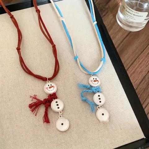 Snowman Pendant Necklace Alloy Enamel Cotton Tassel Mini Scarf Velvet Rope Christmas Winter Holiday Cute Accessory For Women