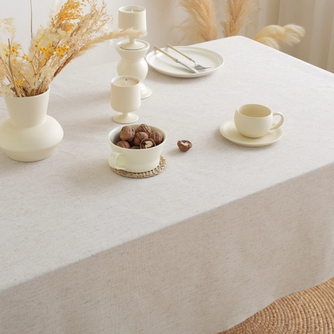 Nappe Couleur Unie Nordique Minimaliste Mélange Polyester Lin Avec Glands Antipoussière Résistant Chaleur Couvre-Table