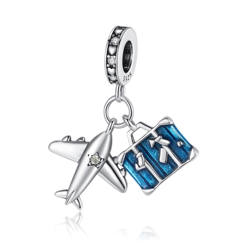 S925 Sterling Silver Travel Theme Charms Eiffel Tower Airplane Passport Camera Zircon DIY Jewelry Bracelet Pendant