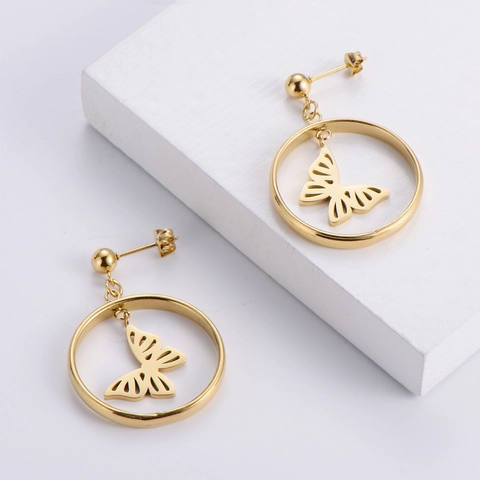 Ohrringe Schmetterling 316L Edelstahl 18K Vakuum Vergoldet Hohl Geometrisch Charme Für Damen Modeschmuck