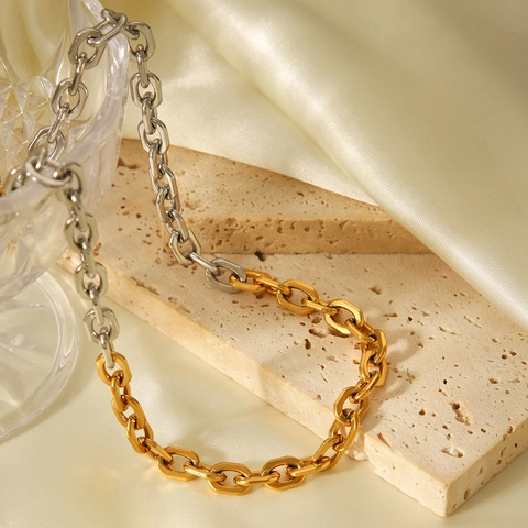 Collar De Cadena Acero Inoxidable Mezcla Color Oro Plata Geométrico Hebilla De Resorte Joyería Minimalista Para Mujeres