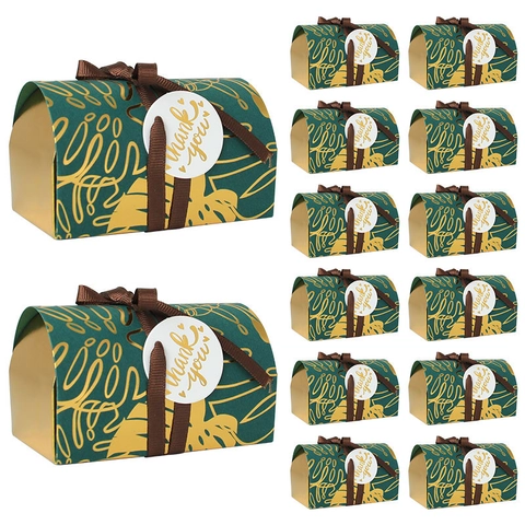 European Style Paper Candy Gift Box With Gold Bronzing Floral Pattern Ribbon And Thank You Tag For Wedding Party Favors