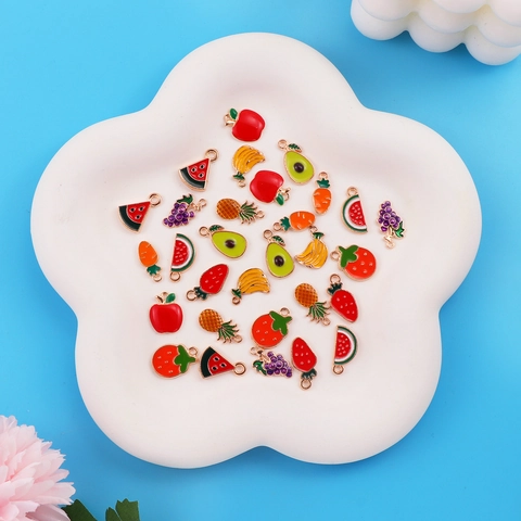 Colorful Fruit Charms Alloy Enamel Strawberry Avocado Pendants For DIY Jewelry Making Necklace Bracelet Handcraft Cute