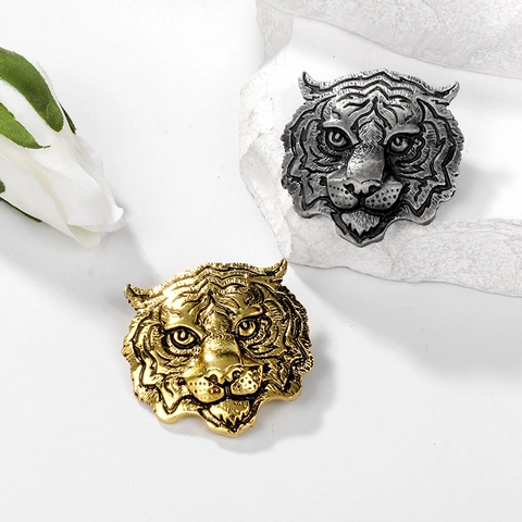 Vintage Tigerkopf Brosche Zinklegierung Tier Reversnadel Für Herren Damen Anzug Mantel Abzeichen Retro Metall Schmuck Geschenk