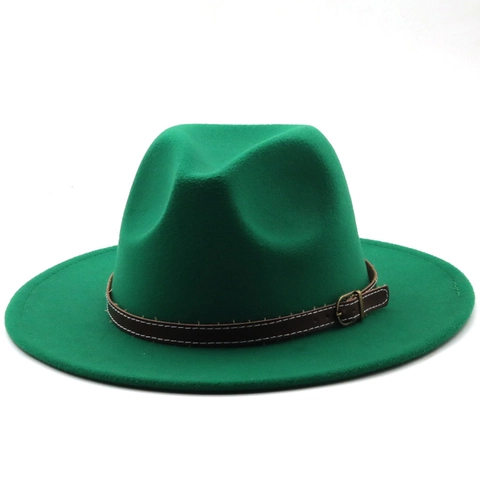 Wide Brim Fedora Hat Wool Felt Vintage Jazz Style With Leather Belt Buckle Unisex Elegant British Winter Autumn Accessory