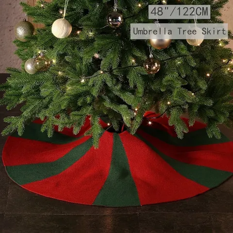 Gonna Per Albero Di Natale A Maglia Acrilico Righe Forma Ombrello Decorazione Natalizia Nastri