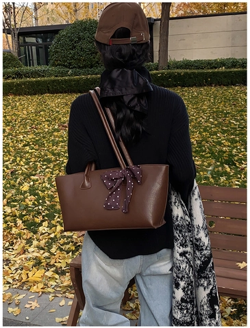 Bolso Tote para Mujer Cuero PU Retro Minimalista Bolso de Hombro Color Sólido Lazo de Lunares Para Uso Diario Oficina
