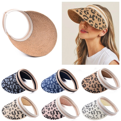 Sonnenblende Aus Stroh Mit Leopardenmuster Für Damen Breite Krempe Oben Offen Faltbar Sommer Strand Outdoor Reise Modisch