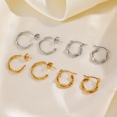 Gedraaide Oorknoppen Roestvrij Staal Dubbele Lijn Chunky C-Vorm Minimalistisch Goud Zilver Verguld Sieraden Voor Dames