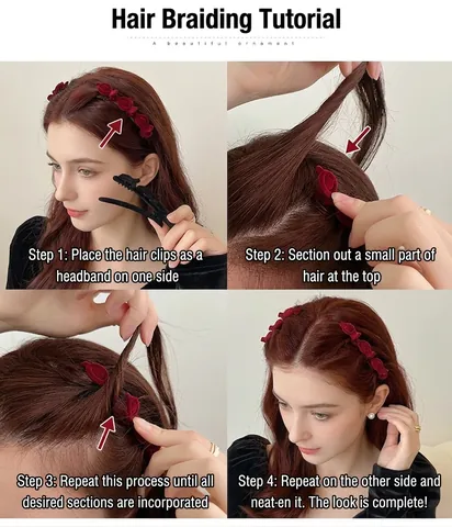 Flocked Velvet Braided Hair Clips Double Layer Duckbill Clips For Women High Cranial Top Styling Elegant Accessory