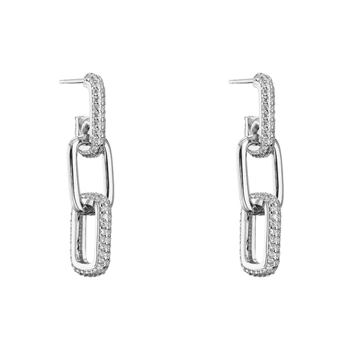 Geometrische Rechteck Kettenohrringe Kupfer Pflaster Zirkonia Lange Hängeohrringe Quaste Schmuck Für Damen