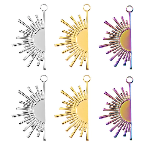 304 Stainless Steel Sunburst Charms Half Sun Sunrise Pendants Radiant Ray Geometric DIY Jewelry Making Accessories For Women