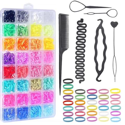 Disposable Elastic Hair Ties Styling Tools Multi Color Rubber Bands Tail Comb Pull Hair Pins In Organizer Case For Women Girls