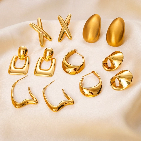 Geometrische Ohrringe 18K Vergoldet Edelstahl Minimalistisch X Form Tropfen Hoop Chic Schmuck Für Damen