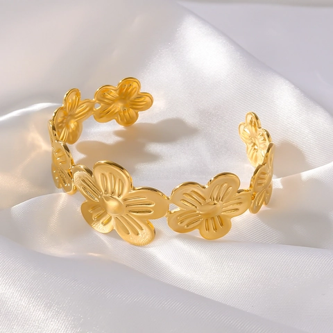 Elegante 3D Bloem Open Armband 18K Verguld Roestvrij Staal Verstelbare Bloemblaadje Sieraden Voor Vrouwen