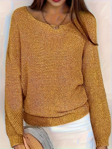Jersey Punto Mujer Manga Larga Cuello Redondo Holgado Color Sólido Prendas Punto Casual Otoño Invierno