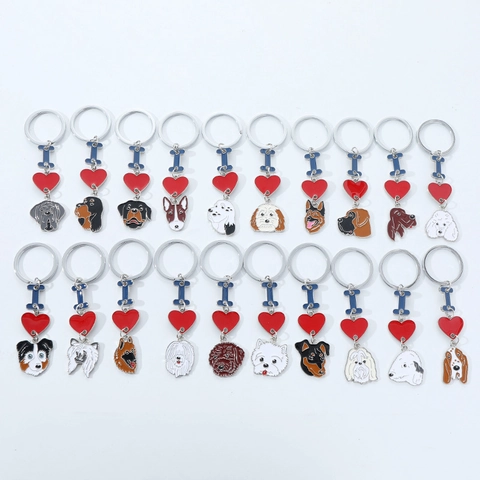 Metal Enamel I Love Dog Keychain Heart Bone Dog Breed Pendant Key Ring For Pet Lovers Bag Decor Gift