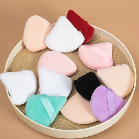Houppettes Triangulaires Éponge De Flocage En Velours Doux Pour Poudre Libre Outils De Maquillage Avec Ruban