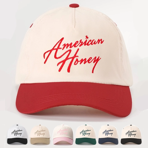 American Honey Stickerei Baseballkappe Color Block Vintage Verstellbar Polyester Sonnenschutz Atmungsaktiv Hut Für Herren Damen