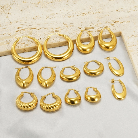 Chunky Hoop Ohrringe Damen 18K Vergoldet Edelstahl Hohl Geometrisch U-Form Oval Tropfen Minimalistisch