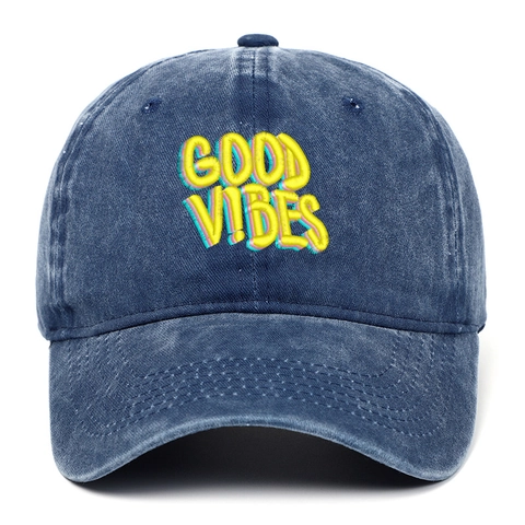 Cappello Da Baseball In Cotone Lavato Good Vibes Ricamo 3D Vintage Distressed Regolabile Cappello Da Sole Retrò