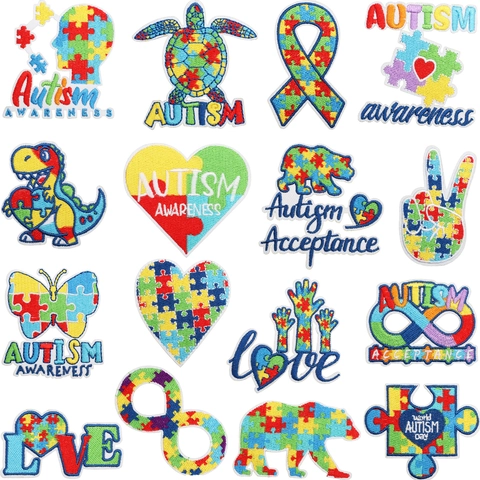 Autism Awareness Embroidered Iron On Patches Colorful Puzzle Pattern Appliques For Clothing Bag Decoration Repair Polyester Badges