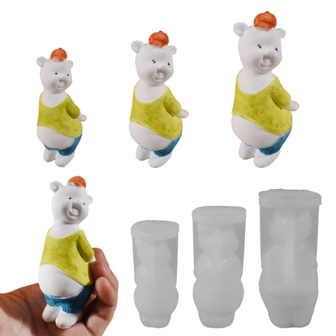 Cartoon Bär Silikonform Für Kerzen Gips Seife Harz Herstellung 3D Süßes Tierdesign Mit Hut DIY Handwerk Wohndekor