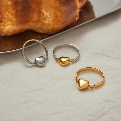 Edelstahl Herz Anhänger Ring Für Damen 18K Vergoldet Wende Herzform Ring Mode Nische Schmuck Fingerring Geschenk