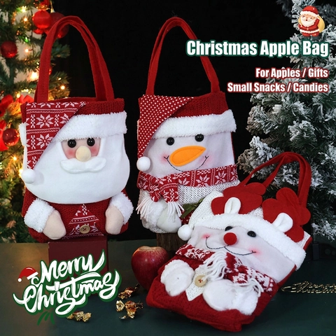 Weihnachtsgeschenktüten Gestrickte Filz Süßigkeitenbeutel Weihnachtsmann Schneemann Rentier Cartoon Handheld Feiertagsdekoration