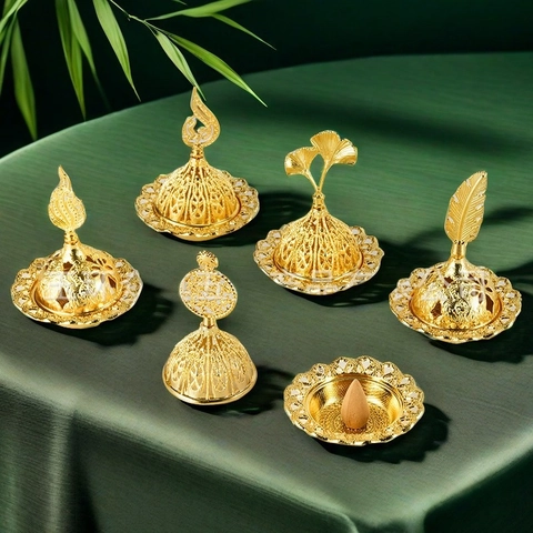 Brûleur De Bakhoor Alliage Or Creux Style Arabe Encensoir Moyen Orient Décoration De Bureau Support Religieux