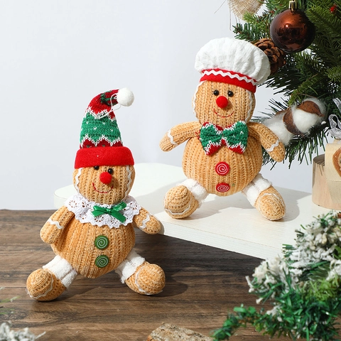 Christmas Gingerbread Man Plush Ornaments Knitted Gingerbread Man Family Gnome Figurine For Xmas Holiday Party Decor