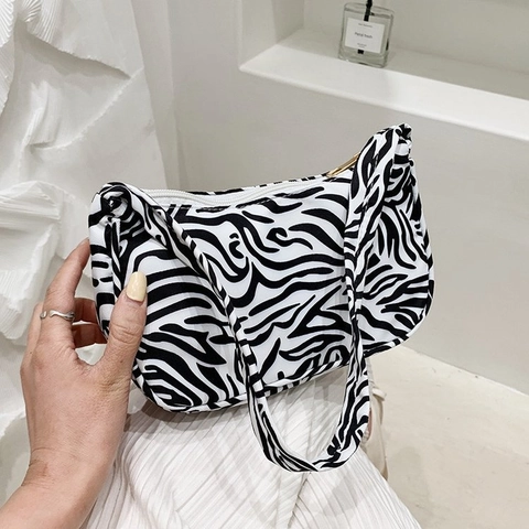 Borsa Sottobraccio Da Donna Borsa A Spalla Tessuto Nylon Stampa Animale Leopardo Zebra Mucca Farfalla Retro Trendy