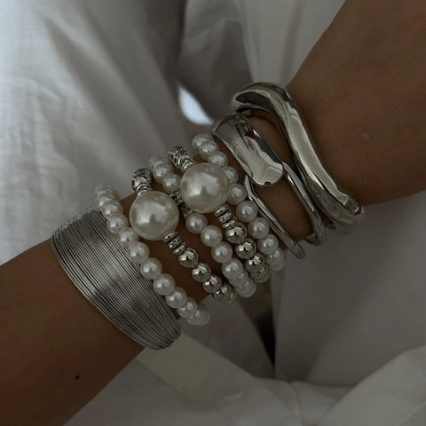 Bracciali A Strati Da Donna Perla Artificial Sintetica Lega Bracciale Aperto Gioielli Di Moda Eleganti Accessorio Statement