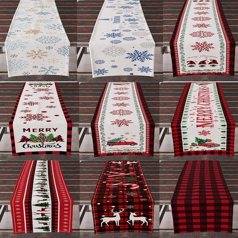 Camino De Mesa Navideño Lino Poliéster Estampado Copo De Nieve Reno Cuadros Buffalo Decoración Comedor Cocina Hogar