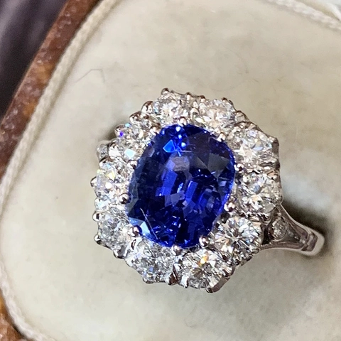 Elegant Women Oval Blue Zircon Cluster Ring Copper Silver Plated Retro Halo Wedding Engagement Jewelry
