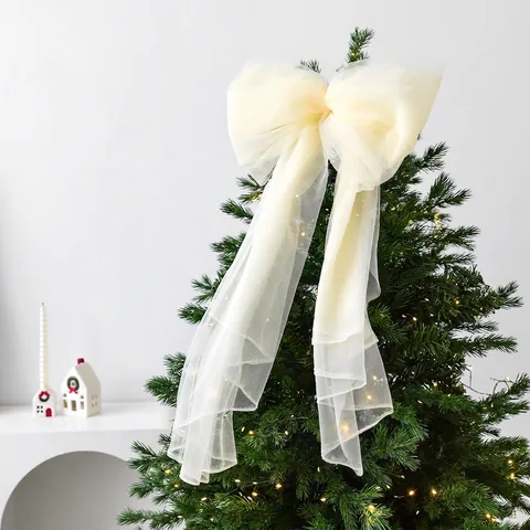 Christmas Tree Topper Bow Decoration Large Organza Gauze Hanging Ornament Festive Window Display Home Decor Elegant Streamers