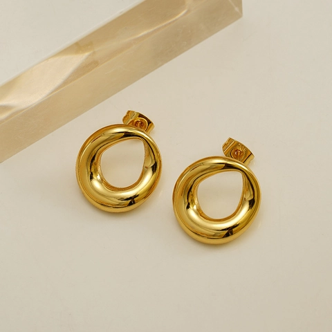 Irregular Twisted Loop Stud Earrings 18K Gold Plated 304 Stainless Steel Minimalist Liquid Metal Geometric Ear Buckle Jewelry For Women