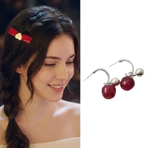Orecchini Pendenti Ciliegia Mela Rossa A Forma Di C Con Perno In Argento Sterling 925 Per Donna Gioielli Moda