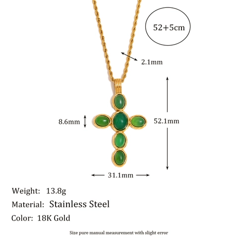 Collana Pendente Croce Vintage Acciaio Inossidabile Placcato Oro Smeraldo Rubino Sintetico Gioielli Lusso Donna Geometrico