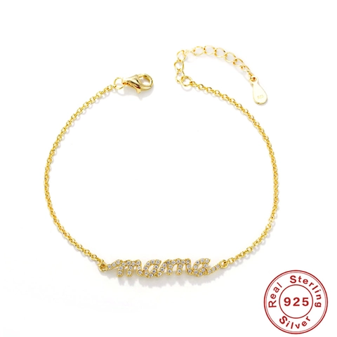 Bracciale in Argento Sterling 925 con Lettera Mama per Donna Micro Zirconia Catena Regolabile Regalo per la Madre Gioielli