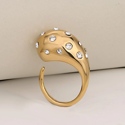 Anillo Abierto de Lágrima de Acero Inoxidable con Diamantes de Imitación de Moda para Mujer Estilo Ins Anillo Ajustable Joyería Regalo