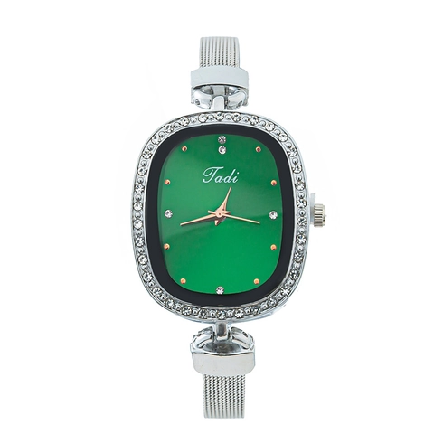 Women Quartz Watch Rhinestone Bezel Elegant Mesh Strap Oval Dial Fashion Timepiece Ladies Jewelry