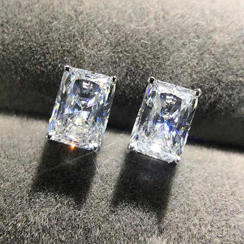 Pendientes De Botón De Circona Corte Radiante Cobre Chapado En Oro Blanco Engaste De Garras Joyería Rectangular Para Mujer