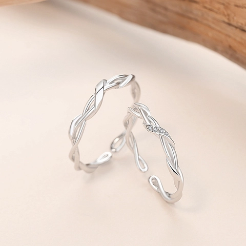 Anello Aperto Mobius in Argento Sterling 925 per Coppie Regolabile con Strass Design Minimalista Gioielli Regalo