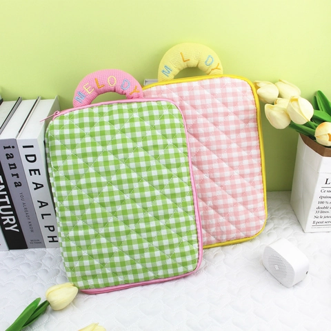 Funda Para Portátil Bolsa Algodón Acolchado Cuadros Estuche Transporte Tablet Portátil Cubierta Protectora Estilo Kawaii Viaje