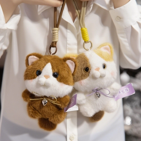 Schattige Pluche Kat Sleutelhanger Zachte Kittens Tas Charm Met Strikje Hart Bel Hanger